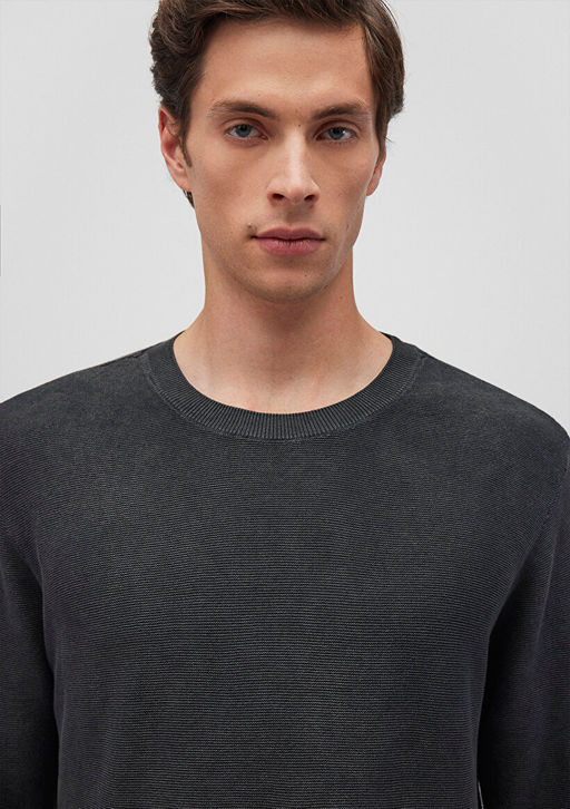 Gri Bisiklet Yaka Kazak - Mavi фото 4