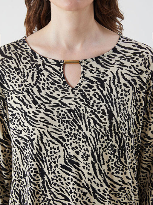 Bisiklet Yaka Desenli Uzun Kollu Kad?n Bluz