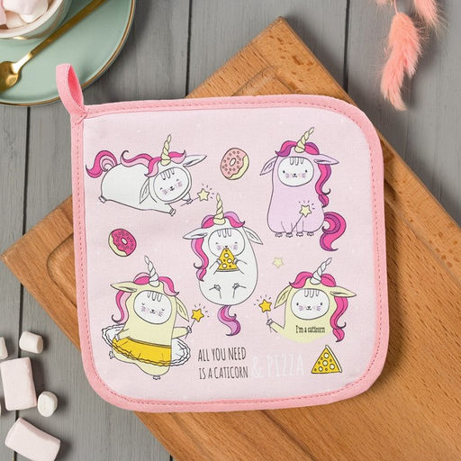 Цена за 2 шт. Прихватка Этель Caticorn 19х19 см, 100% хлопок, саржа, ватин 250 г/м2