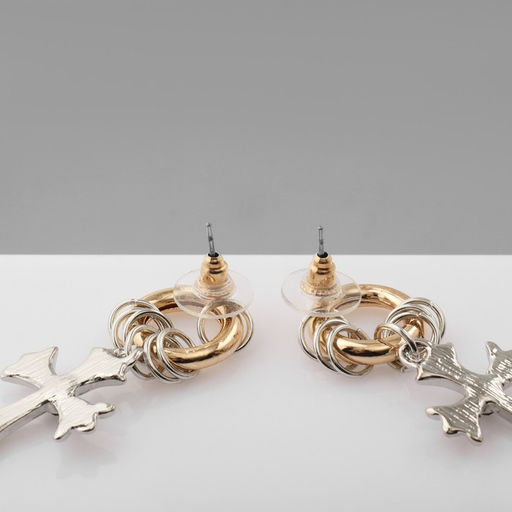 Серьги со стразами Крестики с колечками, цвет серебряно-золотой - Queen fair фото 2