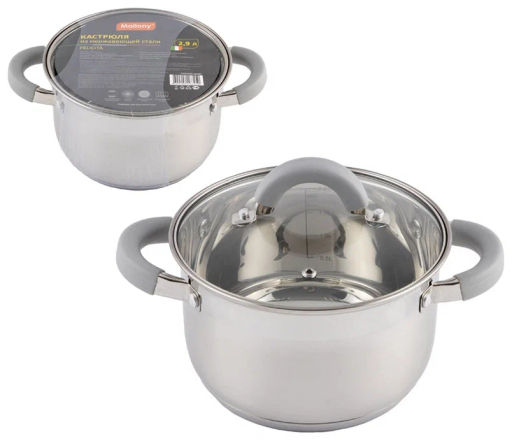 Кастрюля Felicita 2.9л, нерж.сталь, крышка стекло 18х11.5см арт.009387 /MALLONY/  фото 3