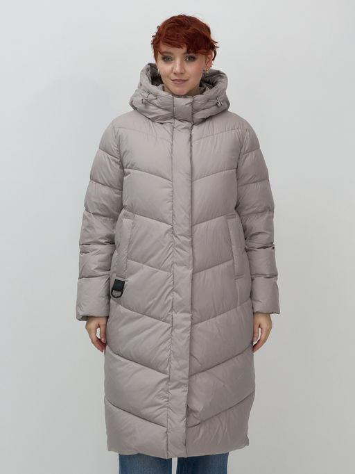 Пальто зимнее утепленное с капюшоном женское серого цвета 7623Sr - Visdeer фото 7