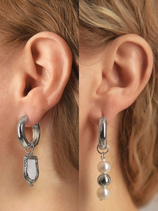 Серьги со съёмным элементом Трансформер бусины жемчуга, цвет белый в серебре