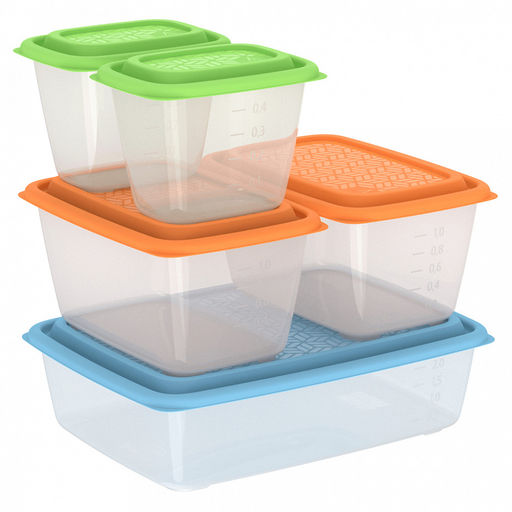Контейнер для продуктов Гурман-2 набор 5шт: 0,56л 2шт, 1,5л 2шт, 2,7л, полипропилен, подходит для СВЧ и заморозки (Россия)