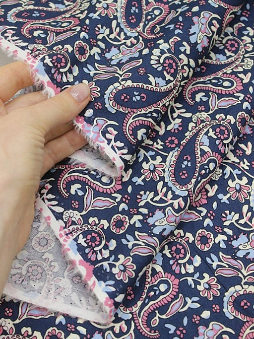 Импорт. хлопок Мерида цв.розовый/чернильно-синий, ш.1.48 м, хл-100%, 100гр/м.кв - Купава фото 4