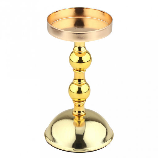 Подсвечник металлический "Визави" h16,8см, чаша д8,4см, h1,9см, пластмассовая ножка, нескользящее основание д9см, золотой, в коробке (Китай)
