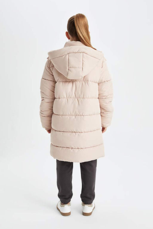 Водоотталкивающая парка с капюшоном для девочек, застежкой-молнией и кнопками, а также карманами - Defacto фото 6