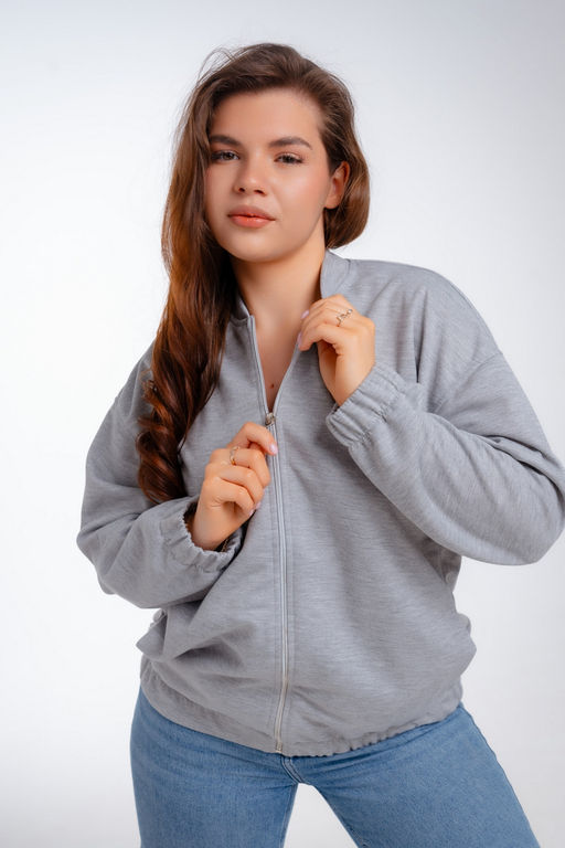 Бомбер из коттон фита серый меланж макси - Амадэль фото 24