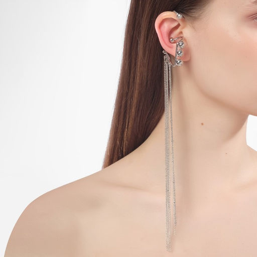 Серьга Кафф водопад, цвет серебро - Queen fair фото 3