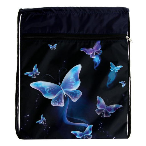 Мешок для обуви с карманом 420 х 340 мм, Calligrata МСО-7С, (мягкий полиэстер, плотность 210D), Бабочки  фото 2