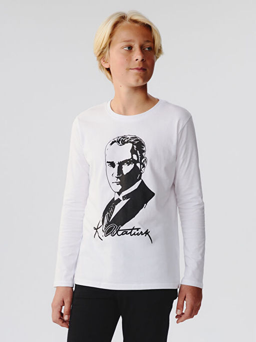 Bisiklet Yaka Atat?rk Bask?l? Erkek ?ocuk Ti??rt