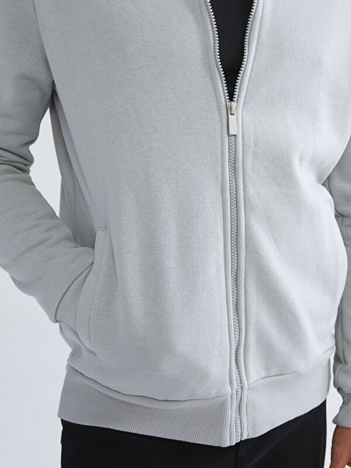 Kolej Yaka Erkek Kal?n Fermuarl? Sweatshirt