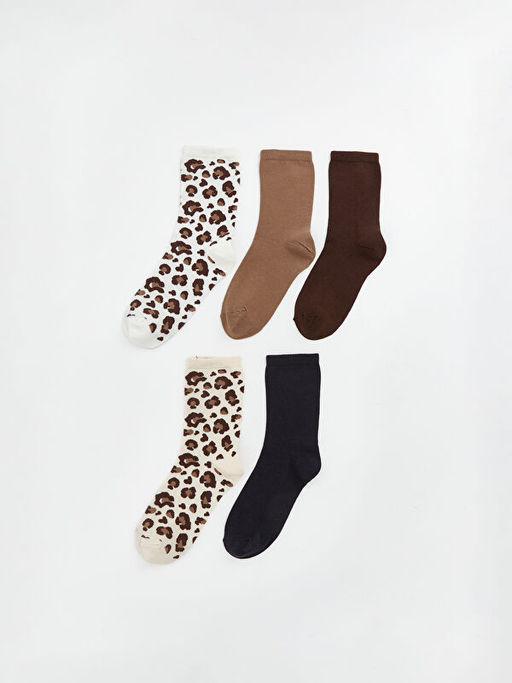 Leopar Desenli Kad?n Soket ?orap 5li