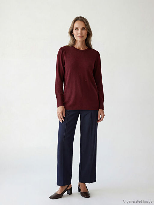 Bisiklet Yaka Ta?l? Kad?n Triko Kazak