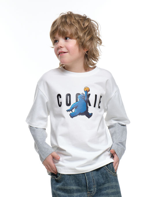 Лонгслив с принтом для мальчика с подзорным рукавом 22-0229 черный|серый - Mini maxi фото 7