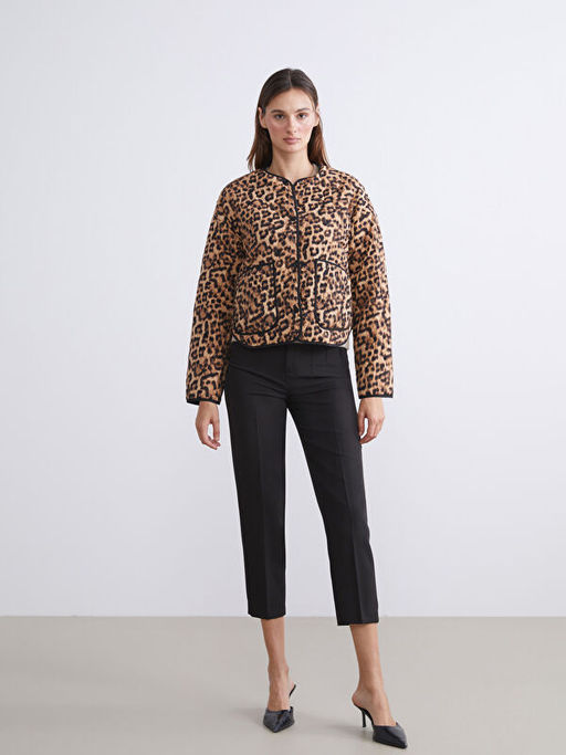 Bisiklet Yaka Leopar Desenli Kad?n Mont