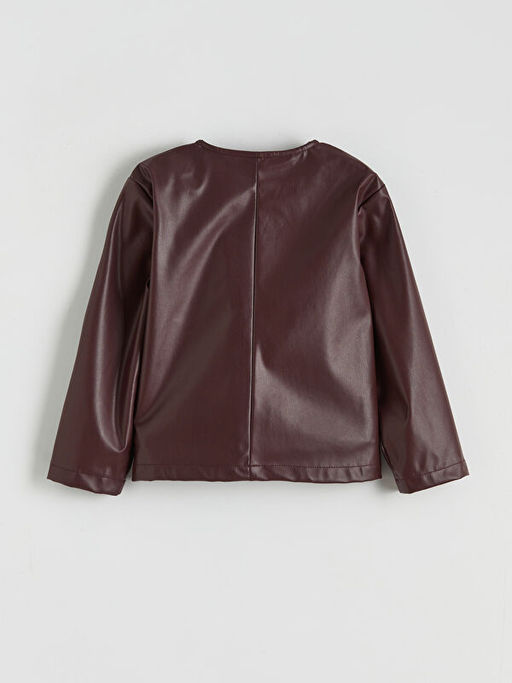 ?i?ekli Deri G?r?n?ml? K?z ?ocuk Ceket