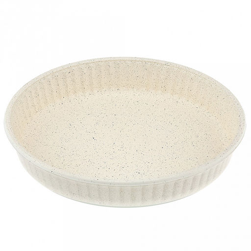 "Боркам (Borcam)" Форма стеклянная жаропрочная 1,72л, д26см, h5см, волнистый бортик, антипригарное покрытие, кремовый, цветная коробка, Pasabahce (Турция)