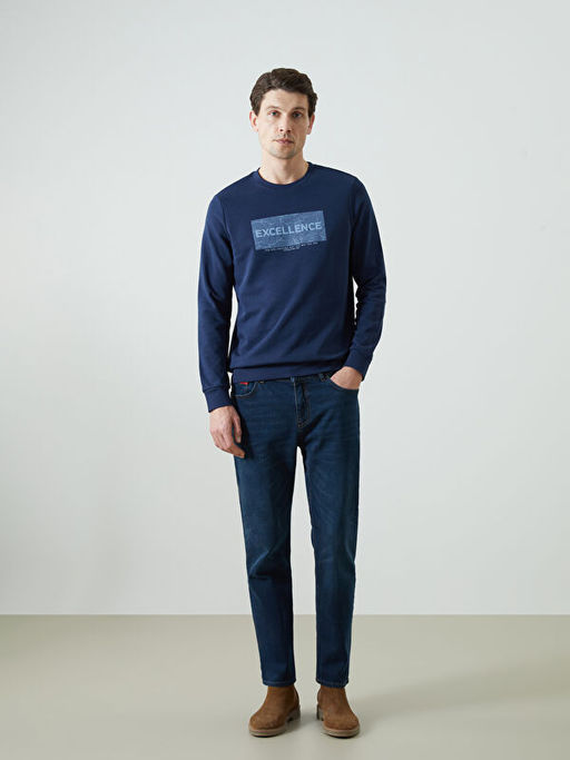 Bisiklet Yaka Uzun Kollu Bask?l? Erkek Sweatshirt