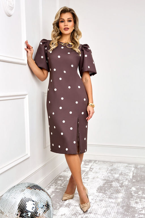 Платье AGATTI 5888-1 Шоколадный с молочным горохом