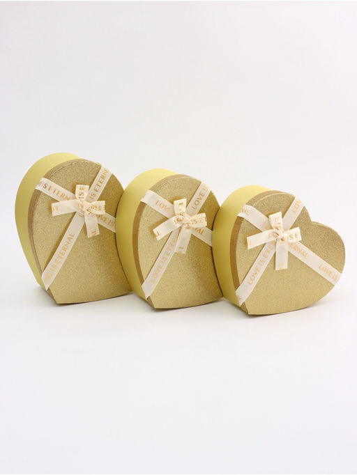 Набор подарочных коробок сердце 3 в 1, золото с бантом Любовь вечна, 31?27?13.3; 28?25?11.7; 26?23?10.3 см