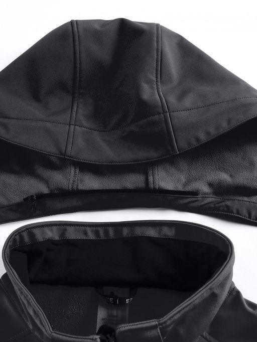 Парка спортивная женская с капюшоном softshell черного цвета 9568Ch