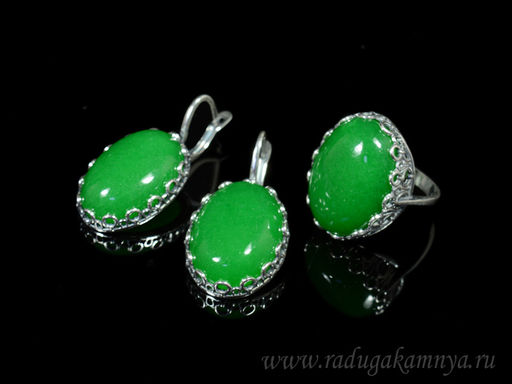 Кольцо Серьги с кварцем (имитация хризопраза) размер 18