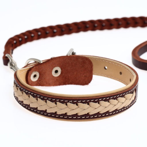 Комплект бежевый ошейник и коричневый поводок с косой - Пушистое счастье фото 8