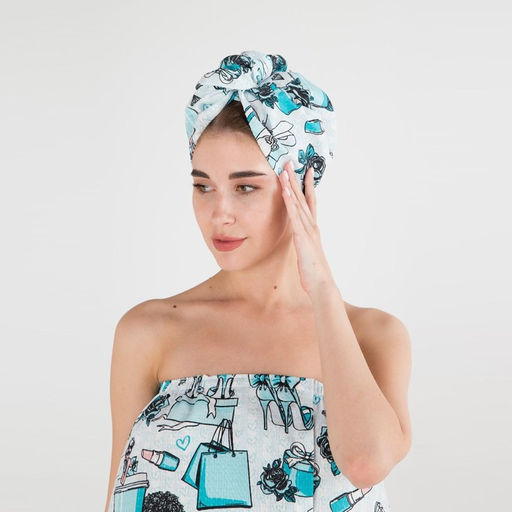 Набор для сауны Этель Mint mood парео 80*144 см + чалма, вафля 200г/м2, 100% хл  фото 4