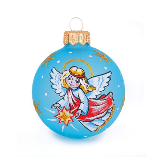 Елочная игрушка шар стеклянная Ангелочек д6см, ручная художественная роспись, цвета микс, подарочная упаковка (Россия)