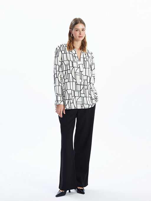 Ba?lamal? Yaka Desenli Bluz