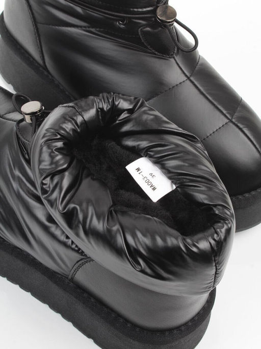 04-WA003-1M BLACK Ботинки зимние женские (натуральная кожа, курточная ткань, 100% шерсть)