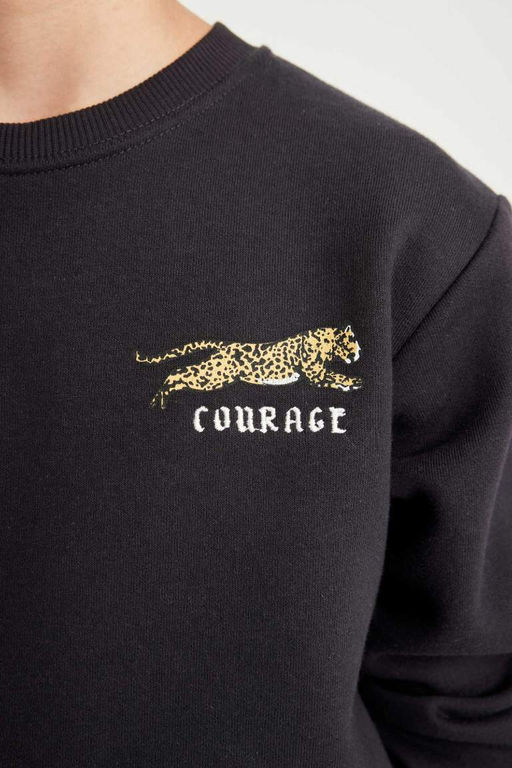 Толстый свитшот с принтом для мальчиков с круглым вырезом - Defacto фото 5