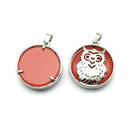 Подвеска Сова 27*27мм с кварцем цв.клубничный