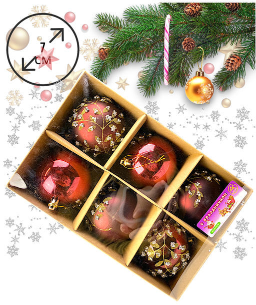 Новогоднее украшение шары со стразами 7см, 6шт в подарочной упаковке - Family фото 2