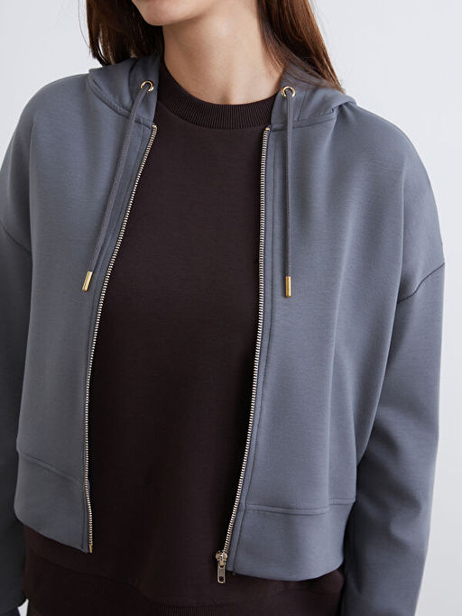 Kap??onlu Kad?n Fermuarl? Sweatshirt