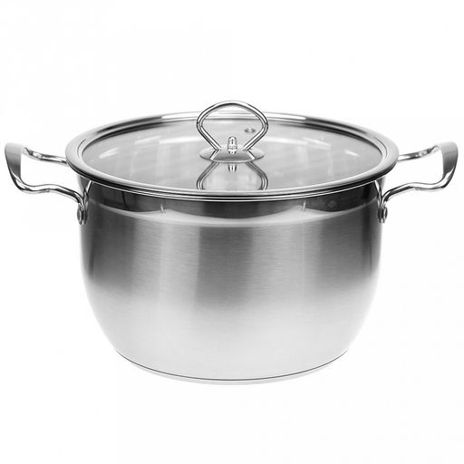 Кастрюля из нержавеющей стали "Цилиндр" 6,5л, д24см h15,7см, s0,50мм, стеклянная крышка, металлические ручки, с теплораспределительным дном 0,6см, цветная коробка (Китай)