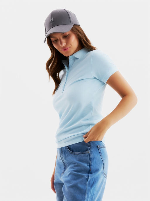 Футболка поло женская MINAKU: Basic line, голубая, размер 44