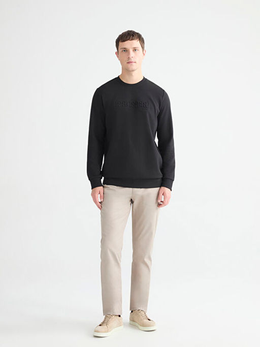 Bisiklet Yaka Bask?l? Erkek Sweatshirt