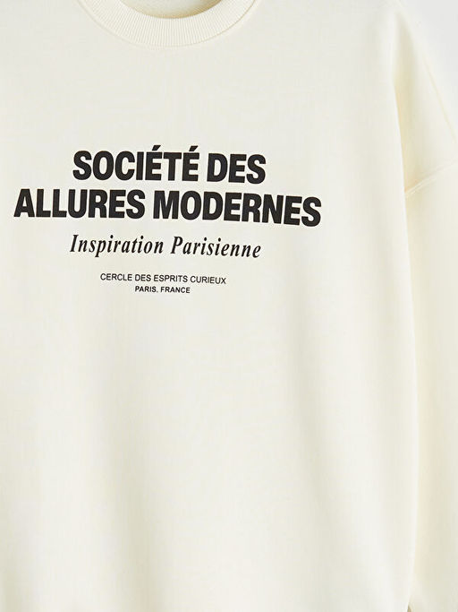 Bisiklet Yaka Bask?l? Oversize Kad?n Sweatshirt