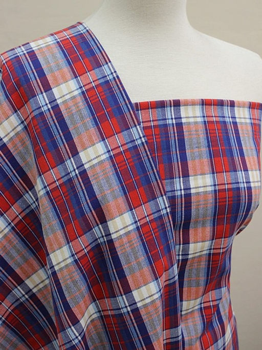 Пестрядь Клетка цв.красный/фиолетовый/белый, ш.1.5м, хлопок-100%, 150гр/м.кв - Купава фото 2