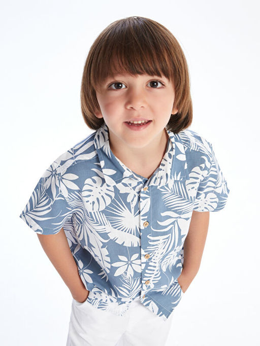 Bask?l? Viskon Erkek ?ocuk G?mlek ve ?ort 2li