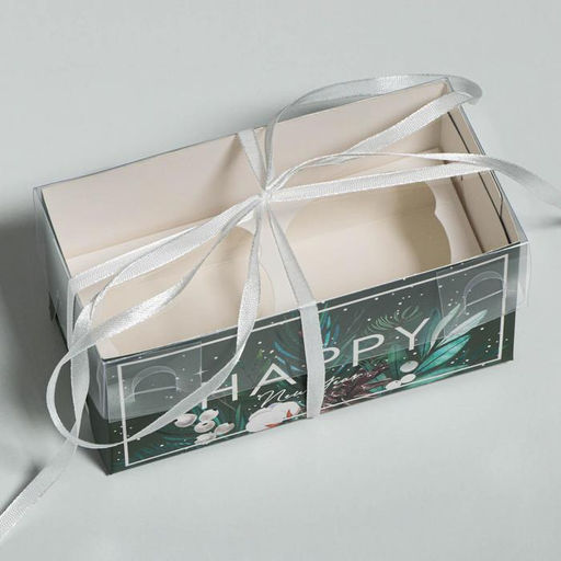 Цена за 5 шт. Коробка для капкейка Happy New year, Новый год, 16×8×7.5 см