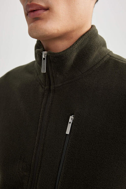 Флисовый кардиган стандартного кроя с воротником-стойкой - Defacto фото 7