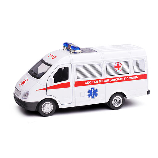 Машина металл ГАЗ -3221 "Газель" Скорая 12,2 см, (двери) инерц, в коробке