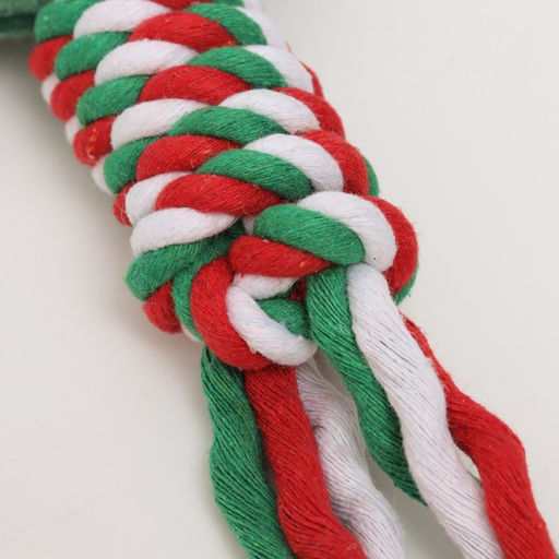 Игрушка пищащая, мягкая для собак Новогодний пончик с канатом, 32 см - Пижон фото 5