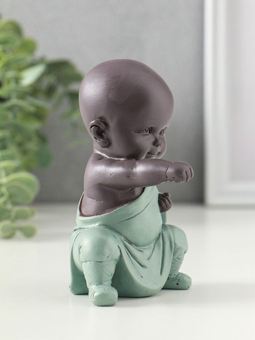 Сувенир полистоун "Маленький будда - кунг-фу" зелёно-коричневый 6,8х7,5х11 см