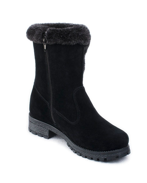 Полусапожки женские на литой подошве, черные, замша, молния.