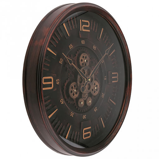 Часы настенные "Хронос" д49см, h7см, мягкий ход, циферблат "Шестеренки", коричневый потертый; цифры арабские, медный; корпус пластик, коричневый "под дерево"; в лотке (Китай)