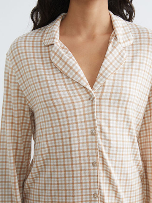 G?mlek Yaka Ekose Kad?n Pijama Tak?m?